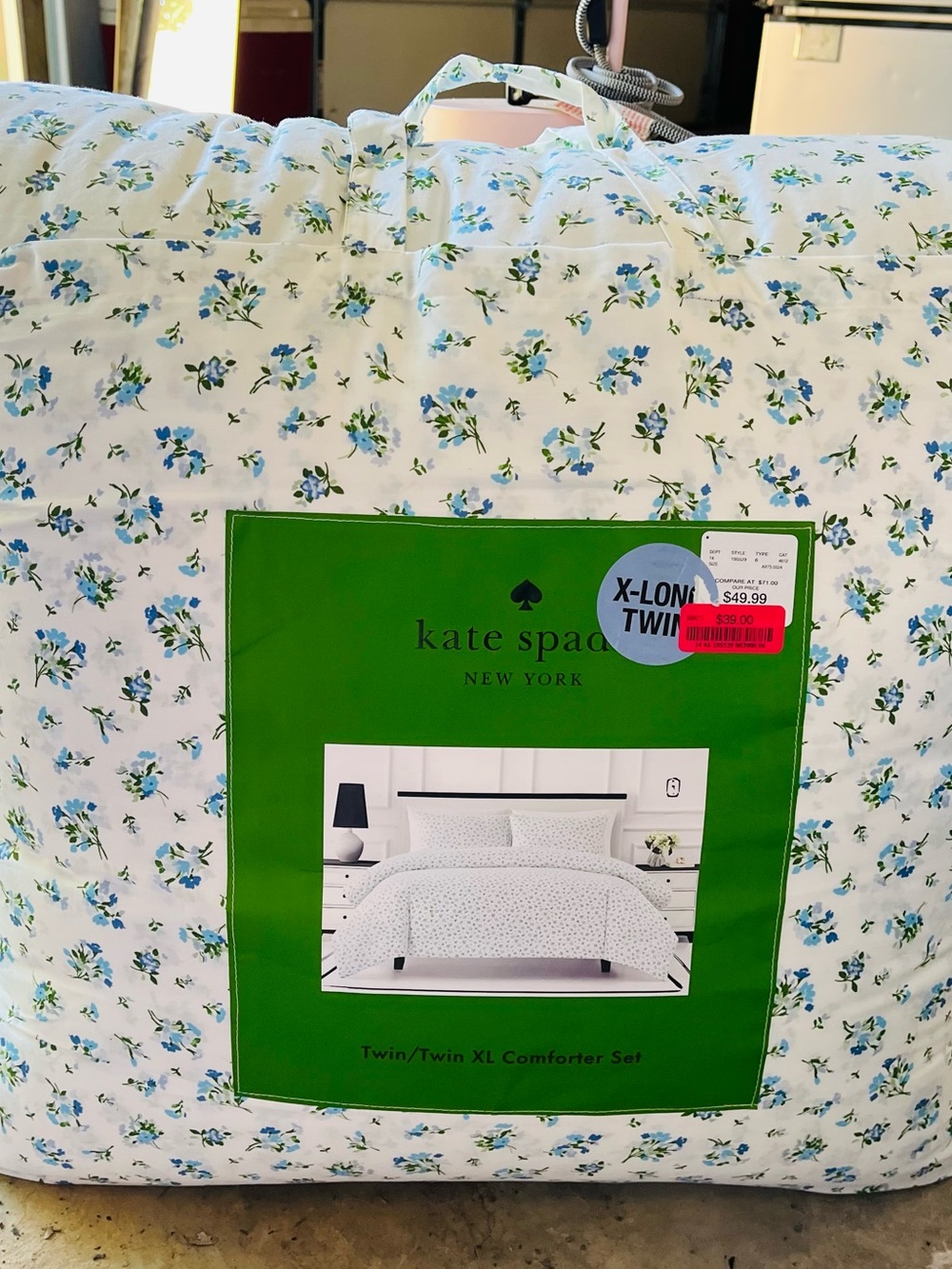 kate spade White Comforter with Blue and Green Floral Sprig Print